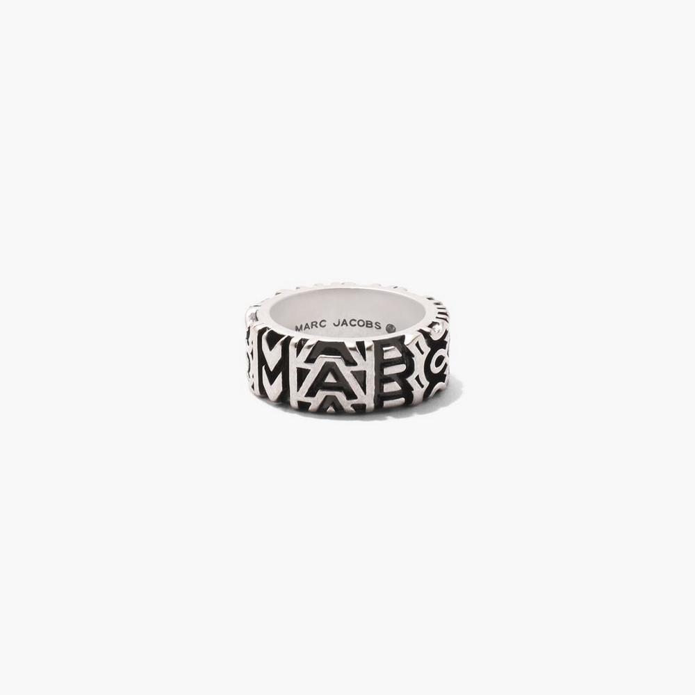 Anillos Marc Jacobs Monogram Engraved Mujer Plateadas | SPKQ-25861