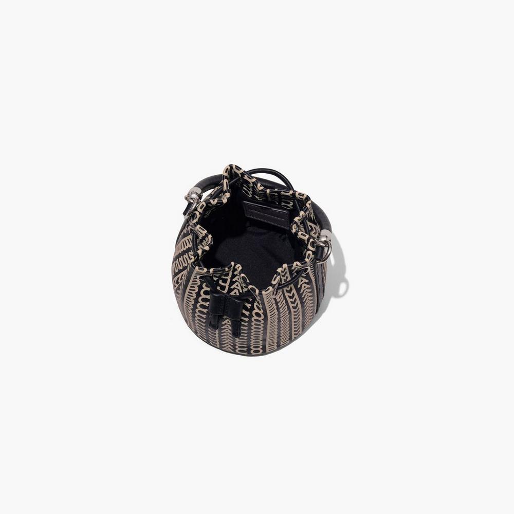 Bolso Saco Marc Jacobs Monogram Leather Micro Mujer Negras Blancas | RIQB-78523