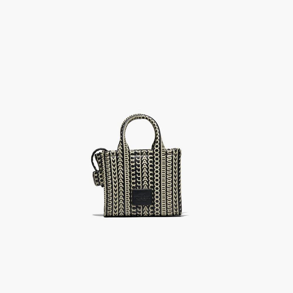 Bolso Tote Marc Jacobs Monogram Leather Micro Tote Mujer Negras Blancas | ZLOA-56102