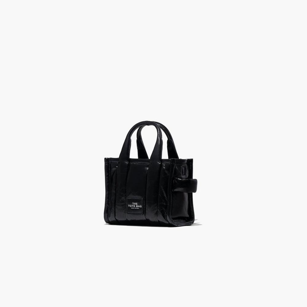 Bolso Tote Marc Jacobs Shiny Crinkle Micro Tote Mujer Negras | MYFH-78249