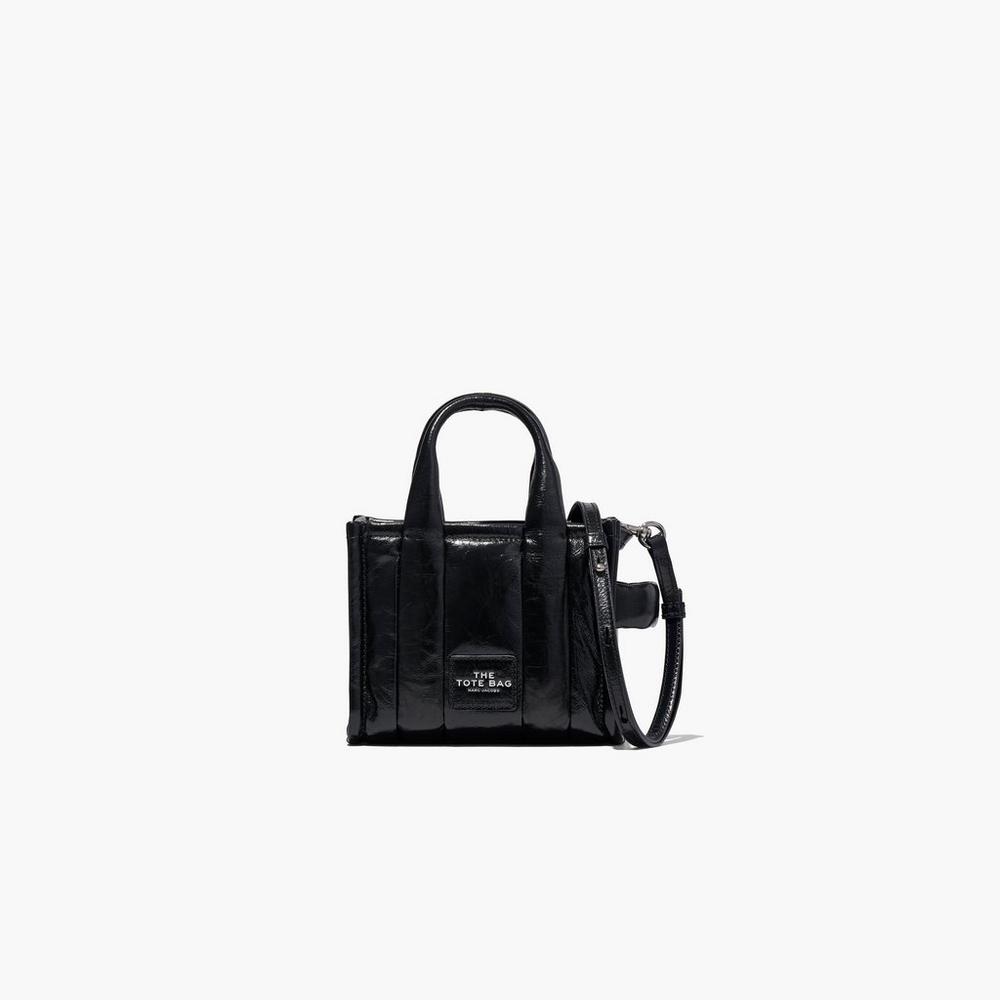 Bolsos Cruzados Marc Jacobs Shiny Crinkle Micro Tote Mujer Negras | PEVX-09532