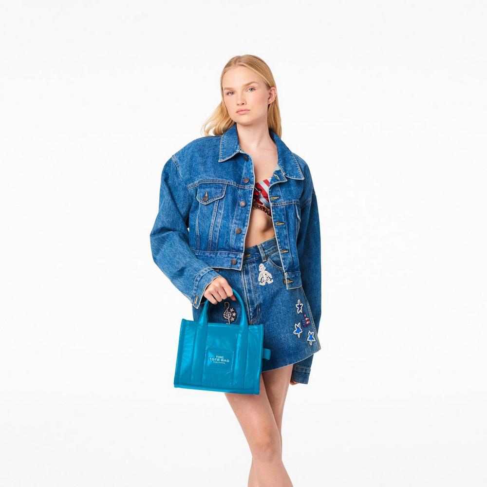 Bolsos Cruzados Marc Jacobs Shiny Crinkle Mini Tote Mujer Azules | WPRL-09185