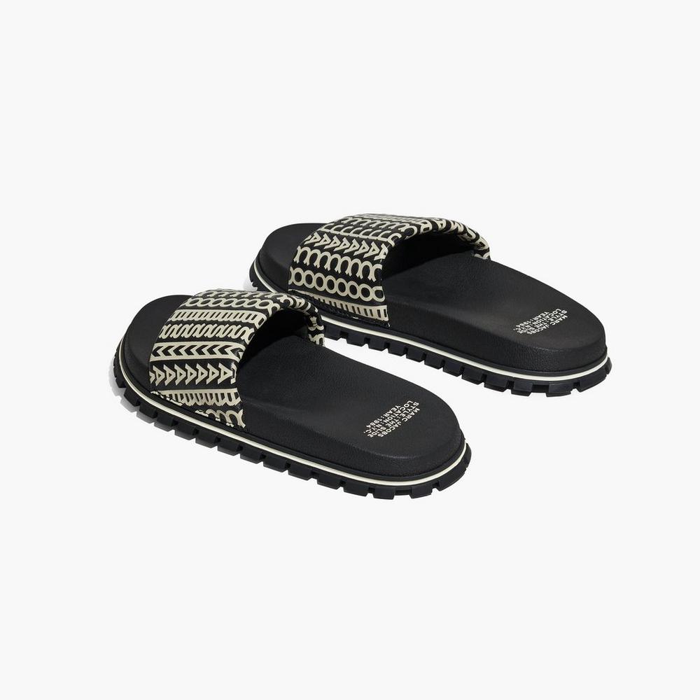 Slide Marc Jacobs Monogram Mujer Negras Blancas | AXYN-62074