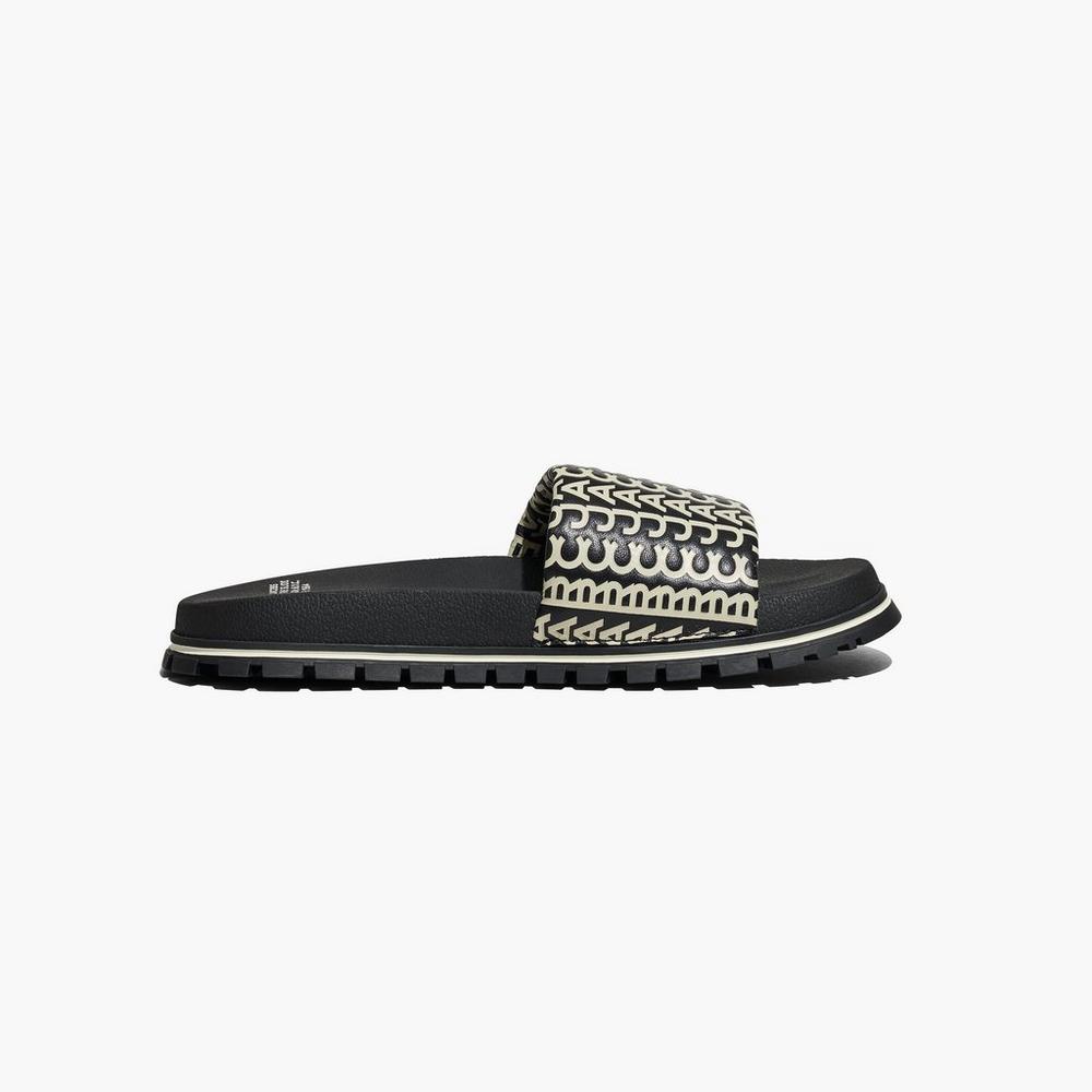 Slide Marc Jacobs Monogram Mujer Negras Blancas | AXYN-62074