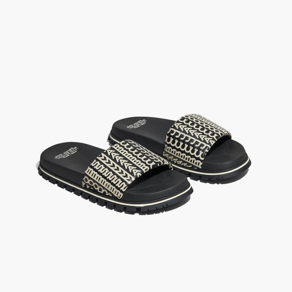 Slide Marc Jacobs Monogram Mujer Negras Blancas | AXYN-62074