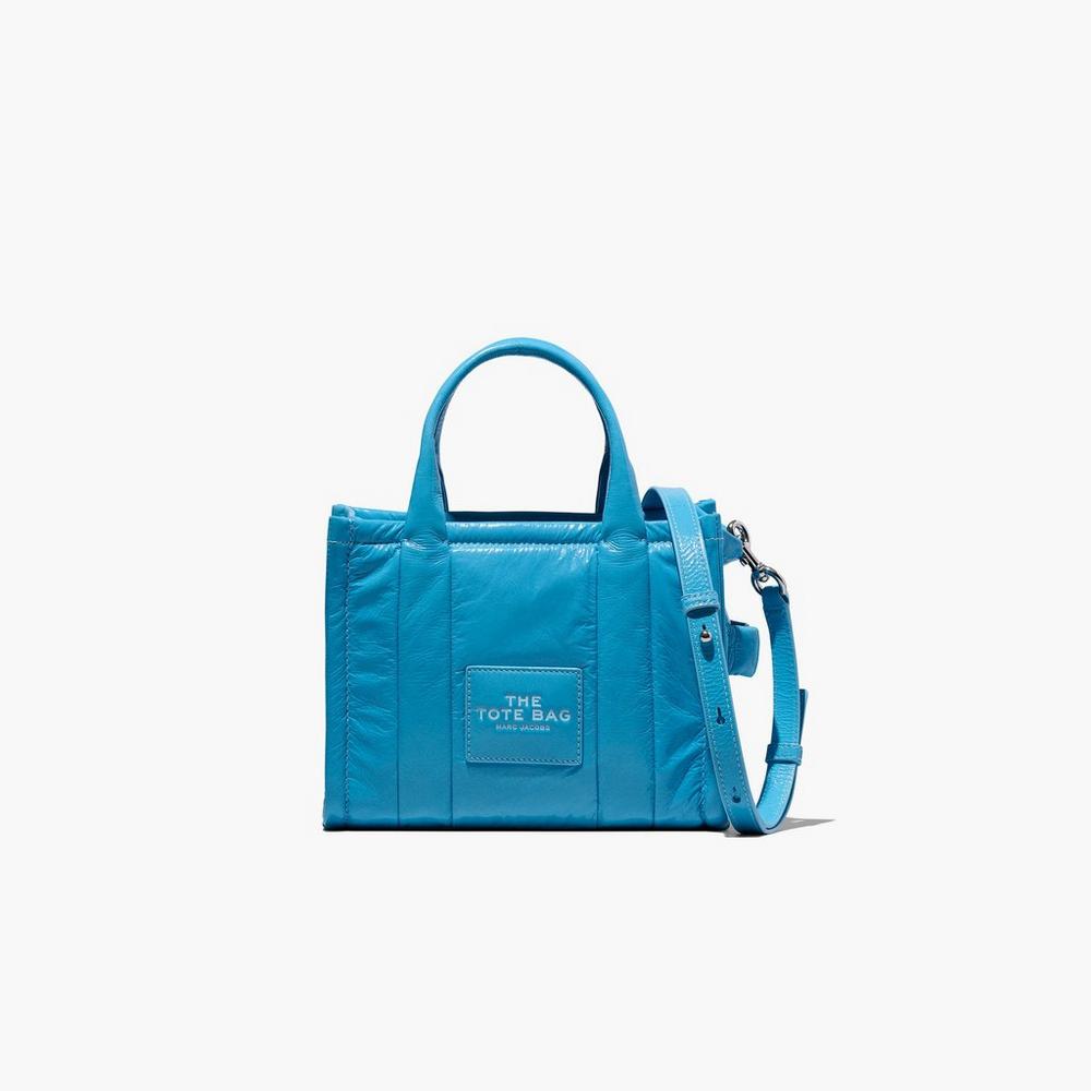 Bolso Tote Marc Jacobs Shiny Crinkle Mini Tote Mujer Azules | ZLKE-16589